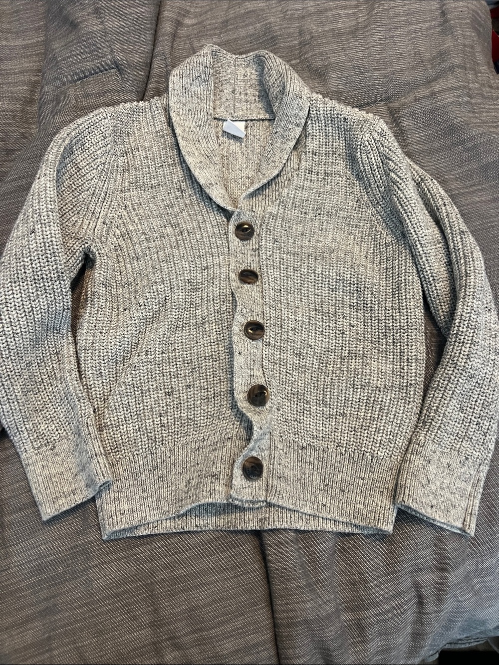 Gray Shawl Collar Button-Front Sweater